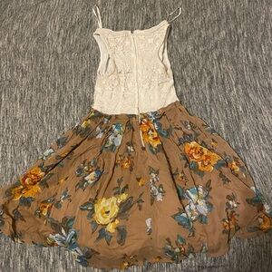 White Dress Top/Brown Skirt